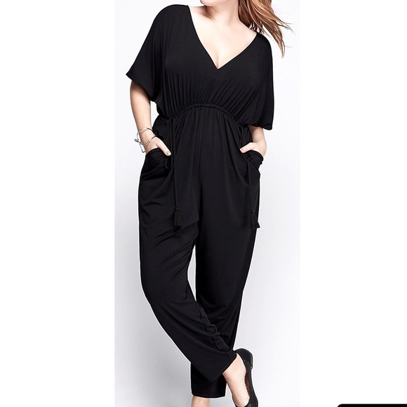 Lane Bryant Pants - Lane Bryant Ruched waist, short sleeve, stretchy black jumpsuit size 14/16
